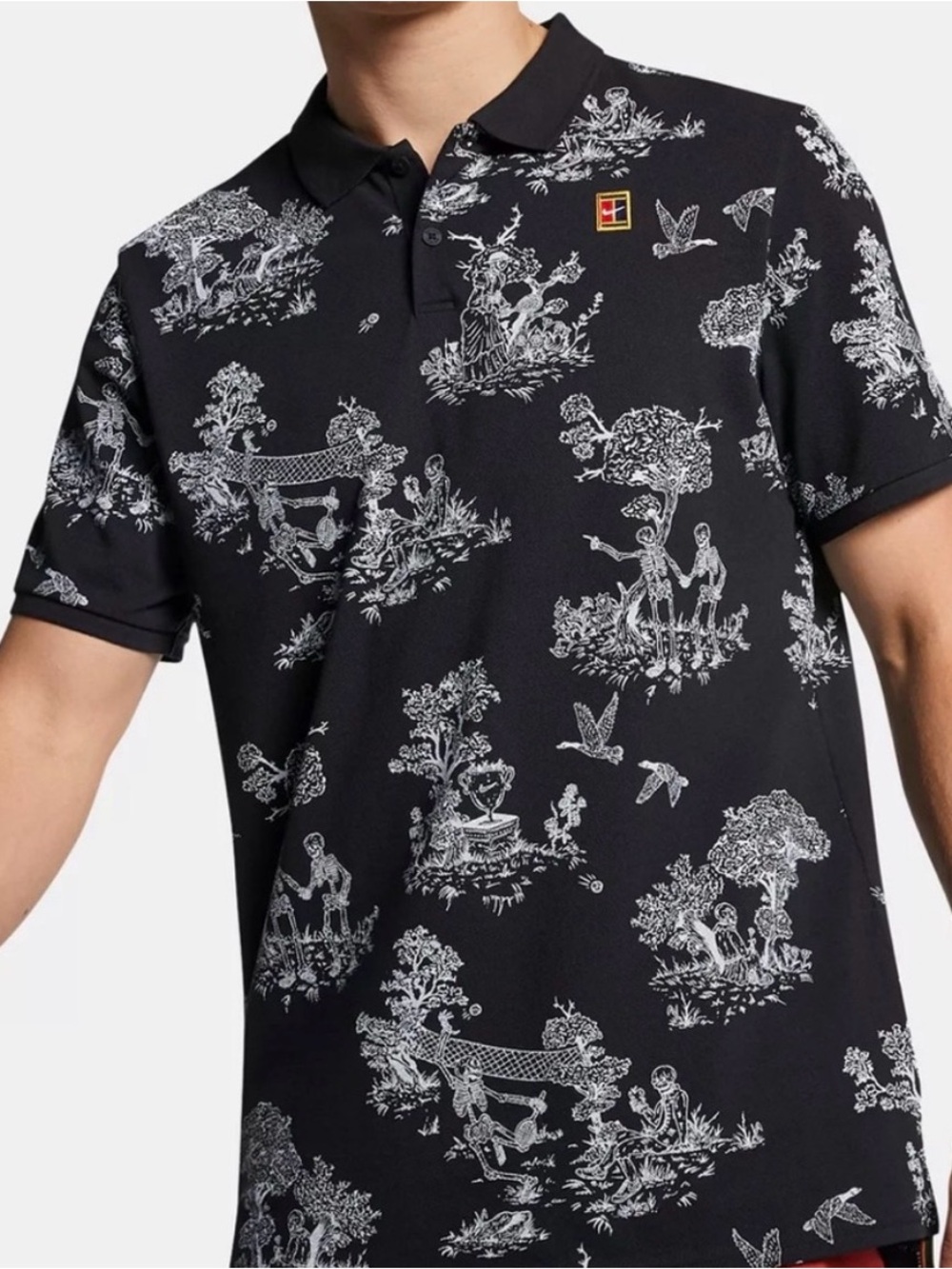 Nike Court Paris 2019 Black Skeleton Print Andre Agassi Tennis Polo Large Golf